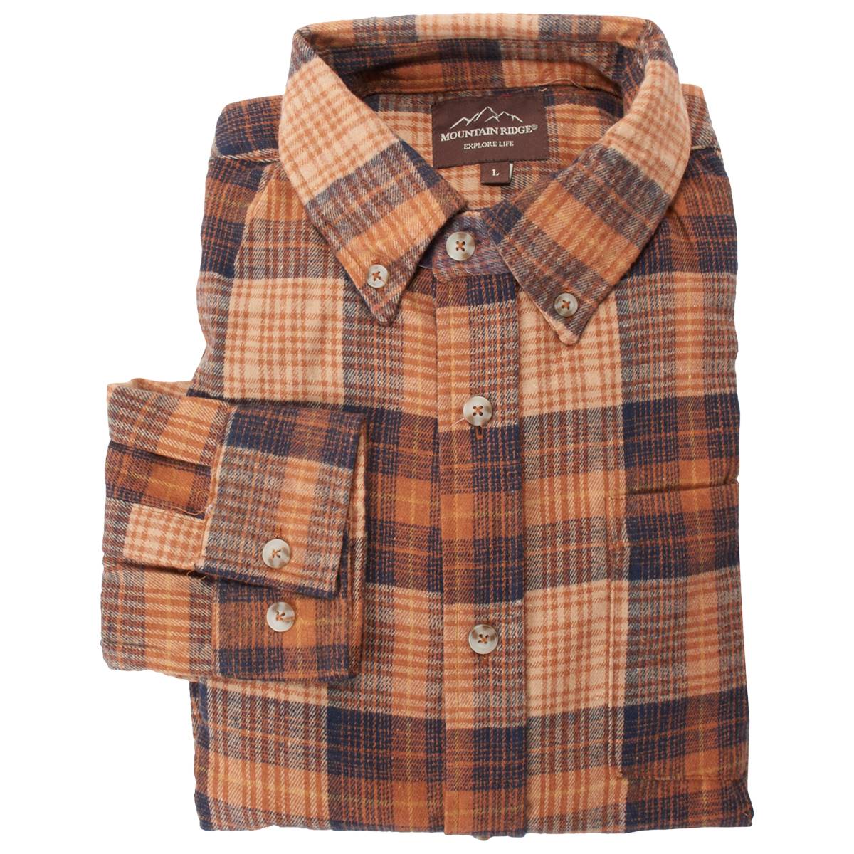 Mens Mountain Ridge Flannel Shirt - Rust/Navy