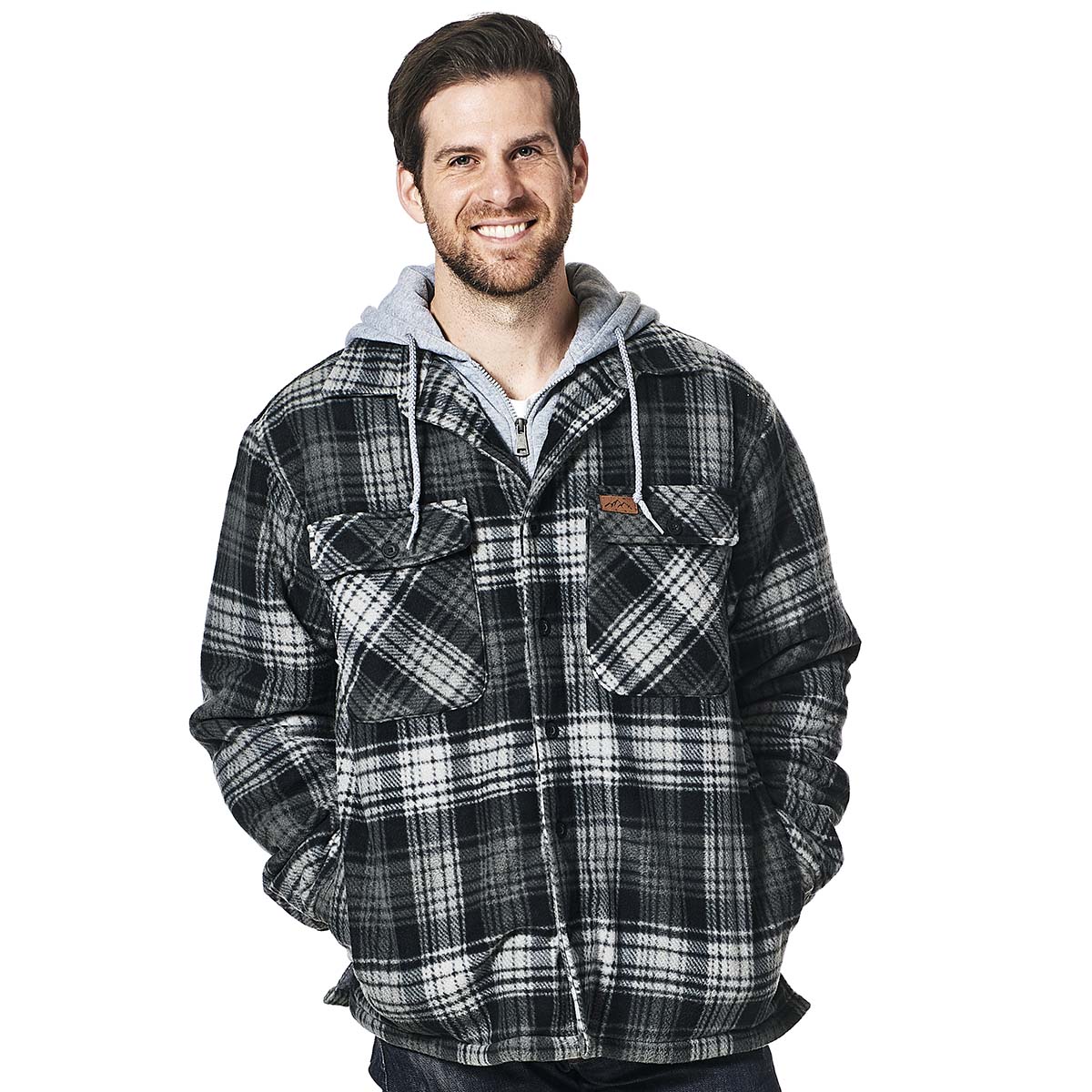 Mens Mountain Ridge Plaid Polar Jacket - Grey/White