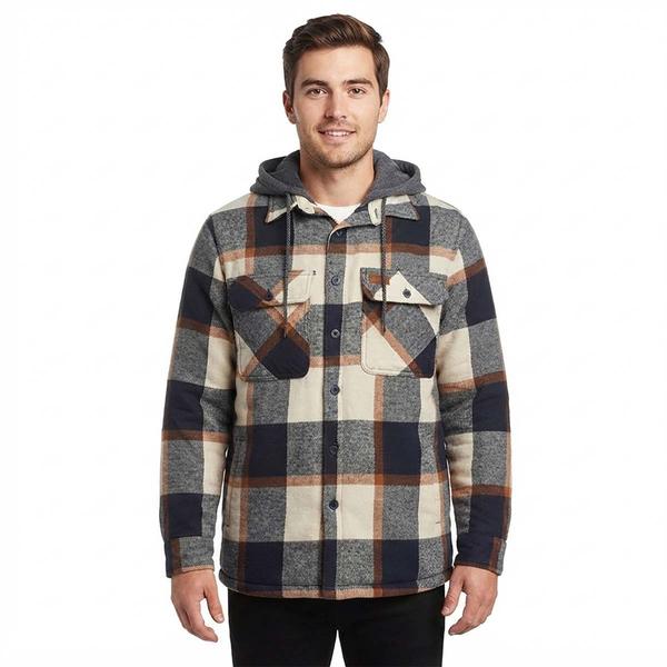 Mens Mountain Ridge Flannel Jacket w/ Chest Protector - Blue/Tan