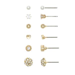 Design Collection 6pc. CZ Ball/Pearl/Heart Crystal Earrings Set