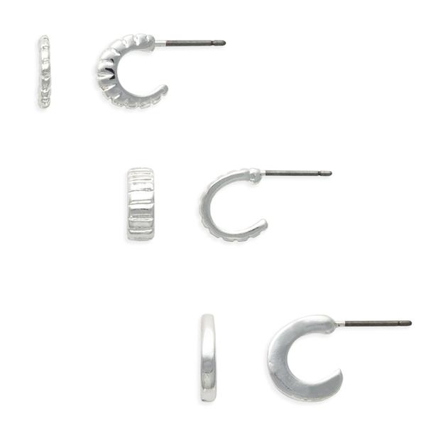 Freedom Smooth/Textured/Ribbed 3pr. Hoop Earrings Set