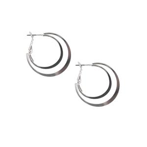 Freedom Double Silver-Tone Clutchless Hoop Earrings