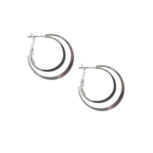 Freedom Double Silver-Tone Clutchless Hoop Earrings