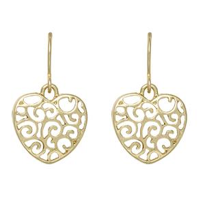 Freedom Nickel Free Gold Filigree Heart Drop Earrings