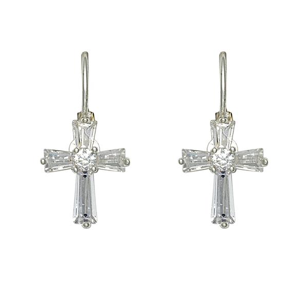 Freedom Lever Back Crystal Cross Drop Earrings