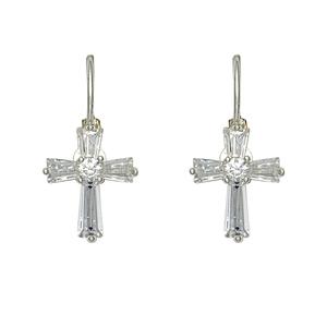 Freedom Lever Back Crystal Cross Drop Earrings