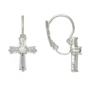Freedom Lever Back Crystal Cross Drop Earrings alternate view
