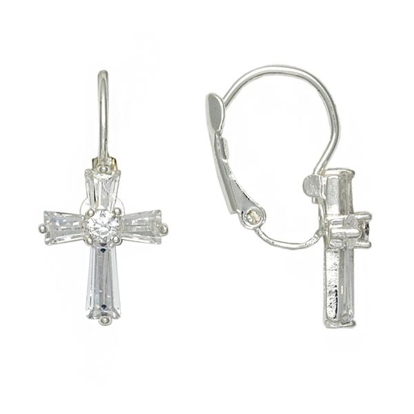 Freedom Lever Back Crystal Cross Drop Earrings alternate view