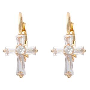 Freedom Nickel-Free Gold-Tone French Wire CZ Stone Cross Earrings