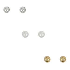 Freedom 3pr. Pearl/Silver/Gold Ball Stud Earrings