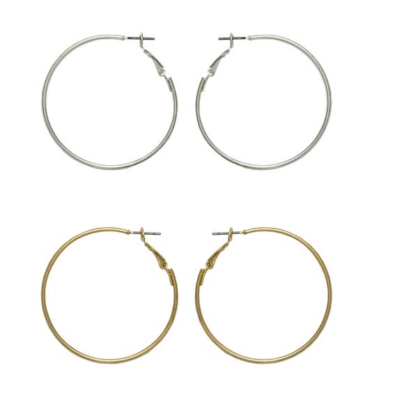 Freedom 2pr. Clutchless Gold/Silver Hoop Earrings Set
