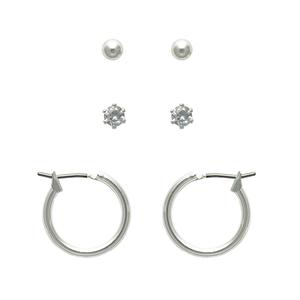 Freedom 3pr. Pearl CZ Crystal & Lift Lock Hoop Earrings Set