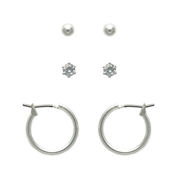 Freedom 3pr. Pearl CZ Crystal & Lift Lock Hoop Earrings Set
