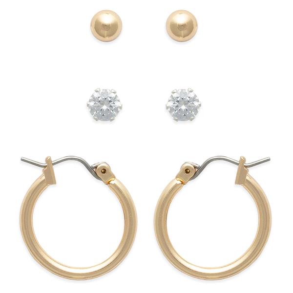 Freedom Ball Stud/CZ Stud/Hoop Earrings Set