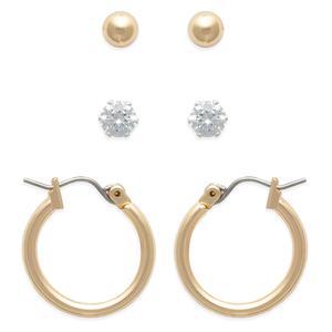 Freedom Ball Stud/CZ Stud/Hoop Earrings Set