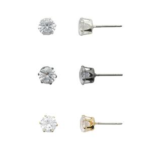 Freedom 3pr. CZ Silver/Hematite/Gold Stud Earrings Set