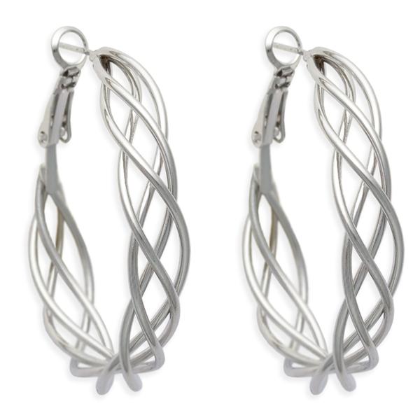 Freedom Silver-Tone Clutchless Twisted Woven Hoop Earrings