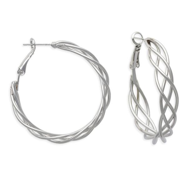 Freedom Silver-Tone Clutchless Twisted Woven Hoop Earrings alternate view