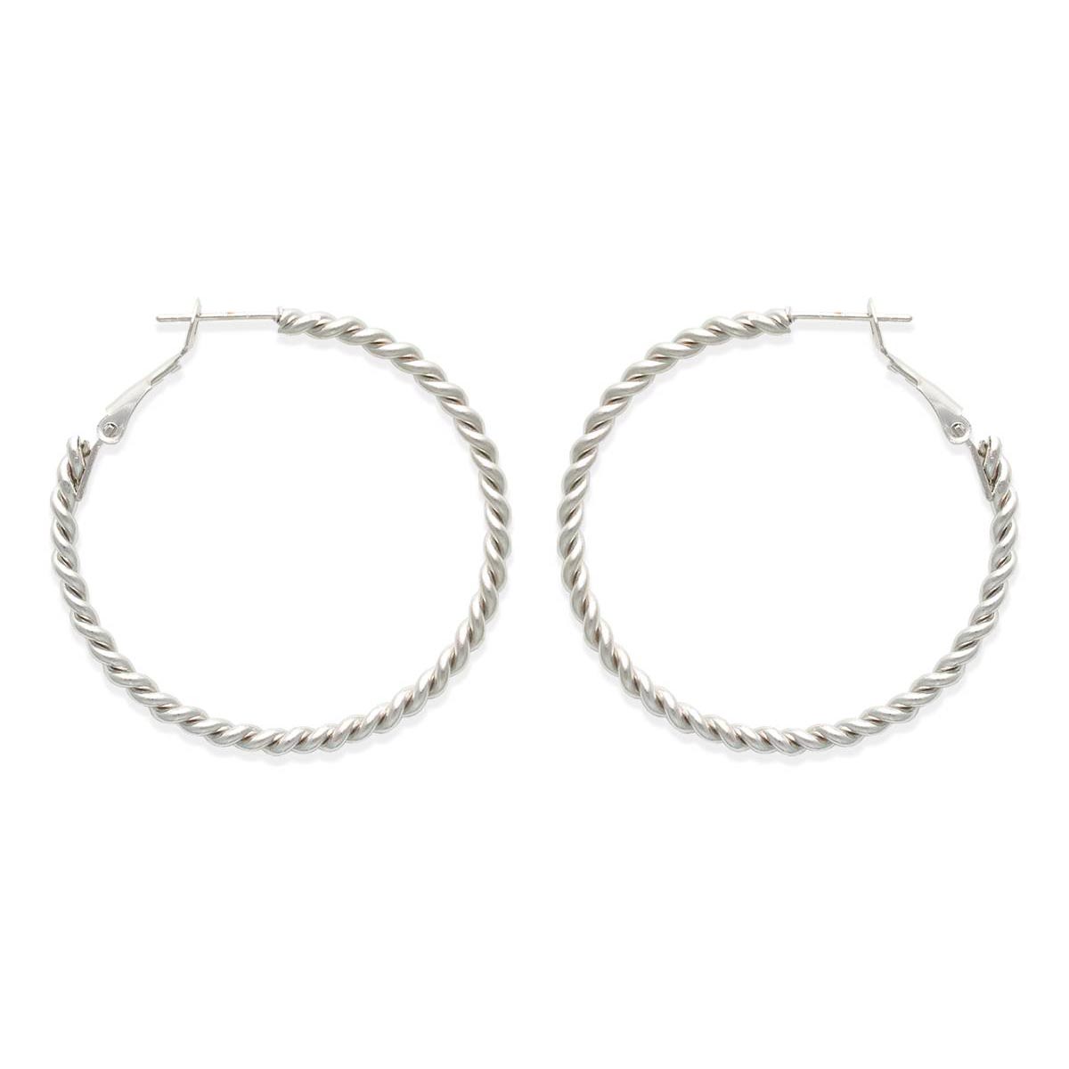 Freedom Silver Nickel Free Twisted Rope Clutchless Hoop Earrings