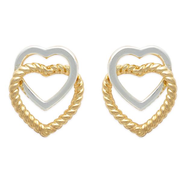 Freedom Two-Tone Smooth & Textured Double Heart Stud Earrings