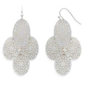 Freedom Silver Nickel Free Filigree Etched Paddle Drop Earrings