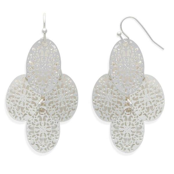 Freedom Silver Nickel Free Filigree Etched Paddle Drop Earrings