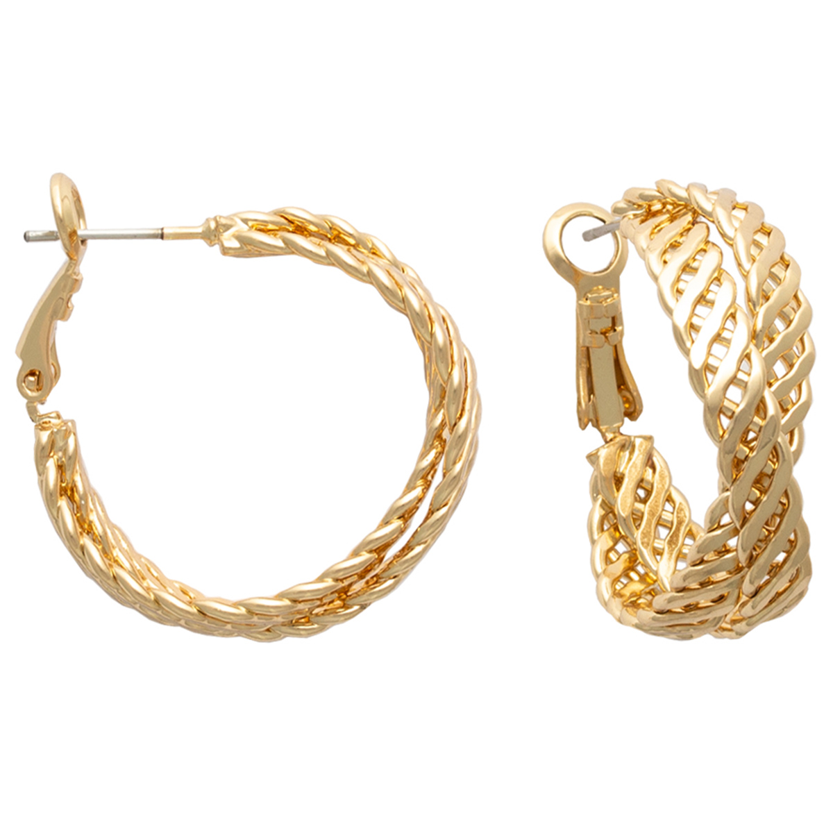 Freedom Nickel-Free Basket Weave Cross Over Gold Hoop Earrings