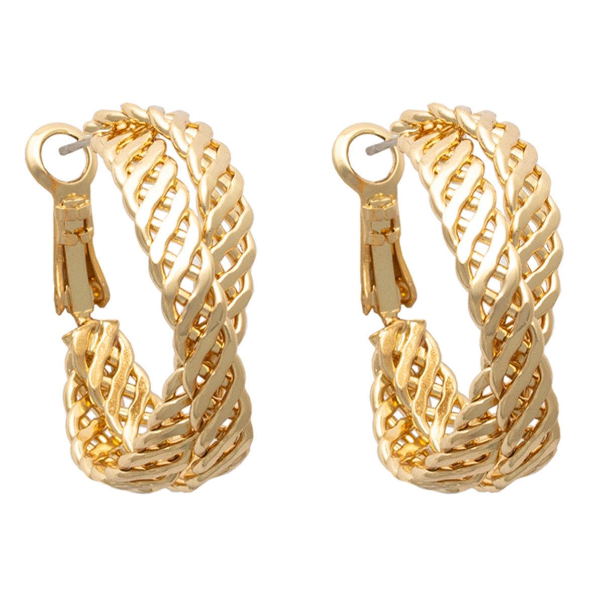 Freedom Nickel-Free Basket Weave Cross Over Gold Hoop Earrings