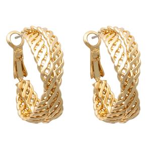 Freedom Nickel-Free Basket Weave Cross Over Gold Hoop Earrings alternate view