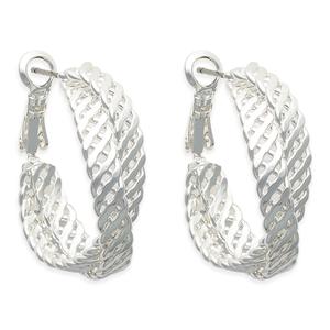 Freedom Silver-Tone Double Criss-Cross Clutchless Hoop Earrings