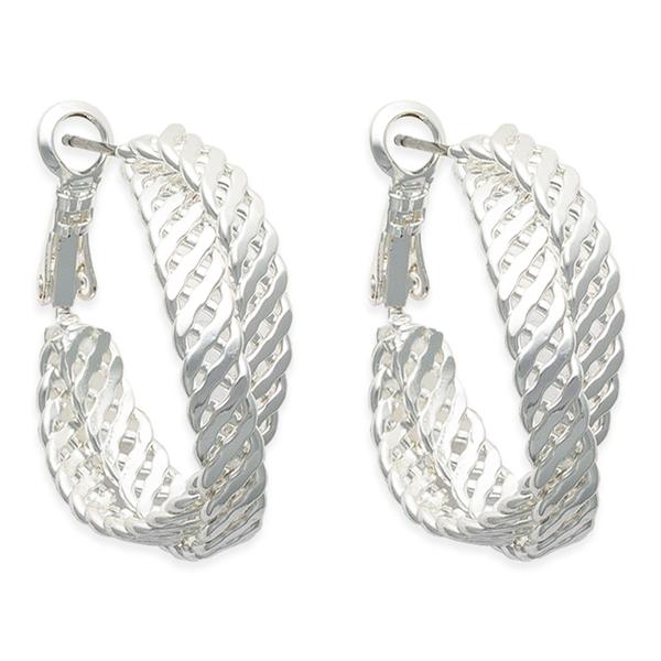 Freedom Silver-Tone Double Criss-Cross Clutchless Hoop Earrings