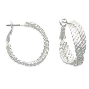 Freedom Silver-Tone Double Criss-Cross Clutchless Hoop Earrings alternate view