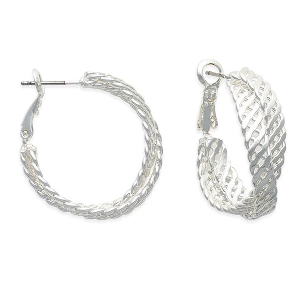 Freedom Silver-Tone Double Criss-Cross Clutchless Hoop Earrings alternate view