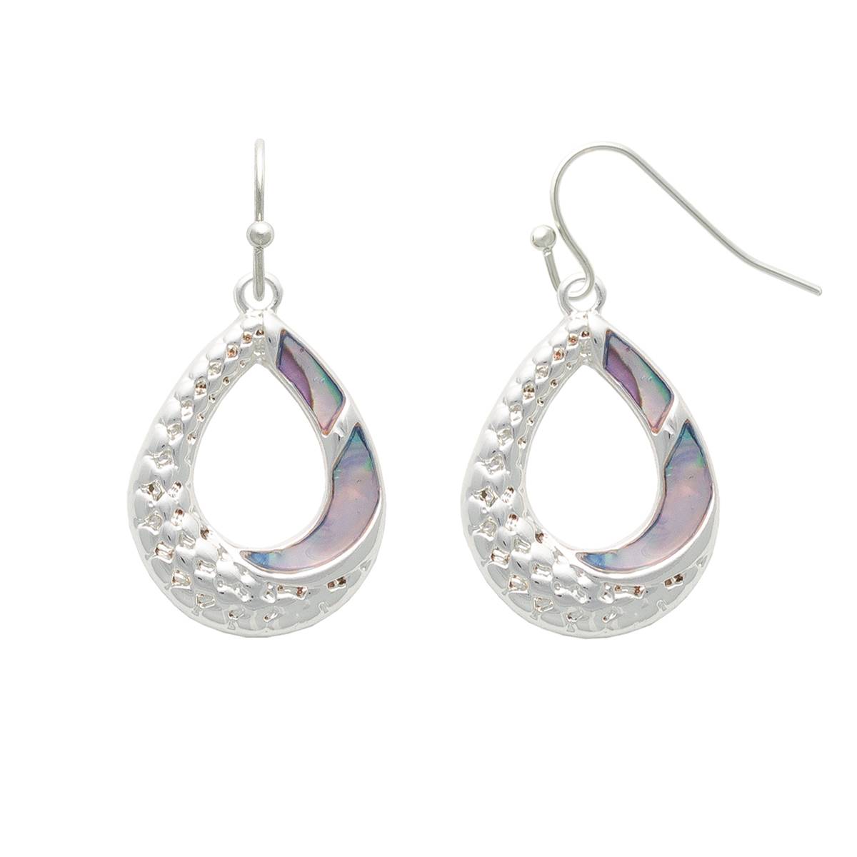 Freedom Nickel Free Silver Teardrop Abalone Drop Earrings