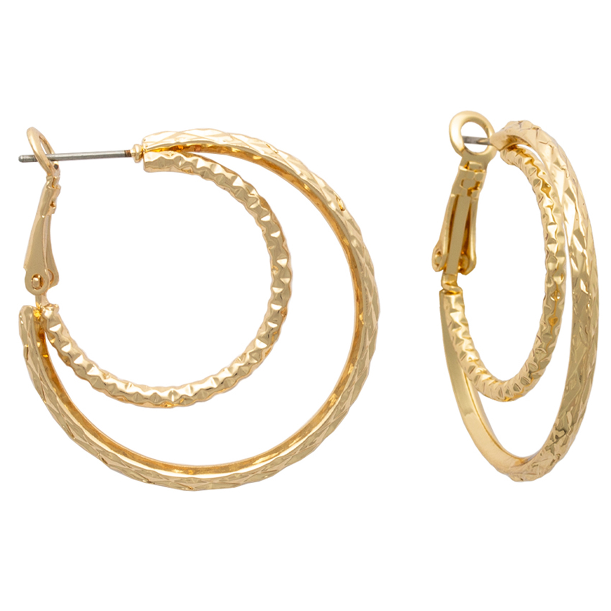 Freedom Nickel-Free Double Textured Wire Gold-Tone Hoop Earrings