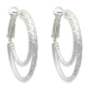 Freedom Silver-Tone Clutchless Double Textured Hoop Earrings
