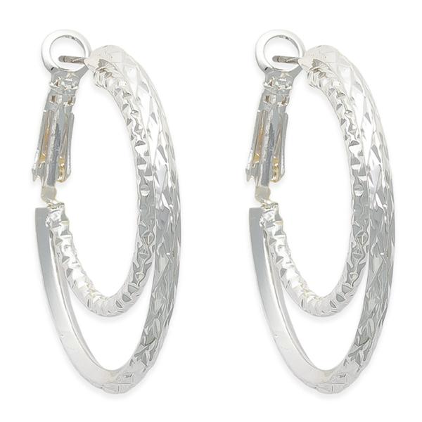 Freedom Silver-Tone Clutchless Double Textured Hoop Earrings