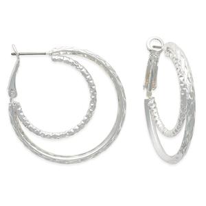 Freedom Silver-Tone Clutchless Double Textured Hoop Earrings alternate view