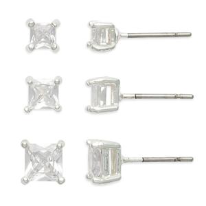 Freedom 3pr. Silver-Tone Square CZ Stud Earrings Set