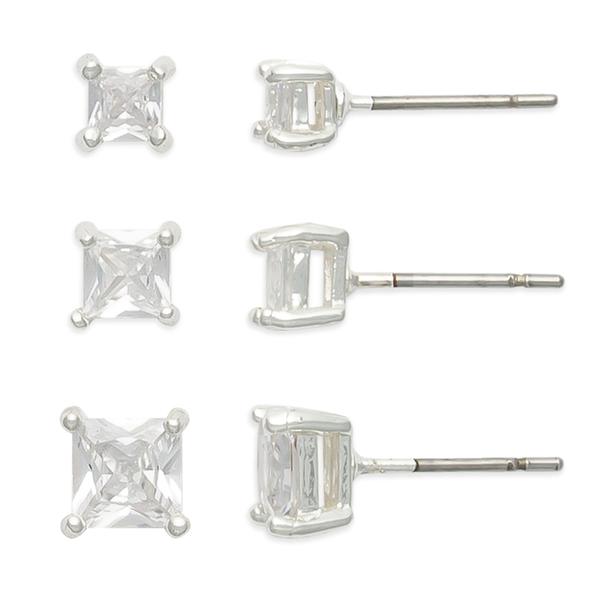 Freedom 3pr. Silver-Tone Square CZ Stud Earrings Set
