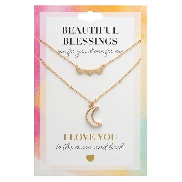 Beautiful Blessings Gold-tone Heart & Moon Duo Necklace Set