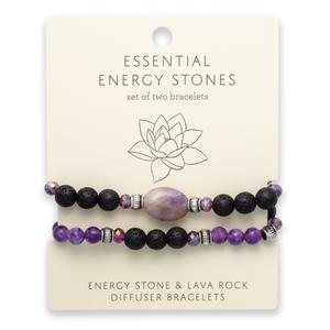 Amethyst & Black Lava Beaded 2pc. Stretch Bracelet Set alternate view
