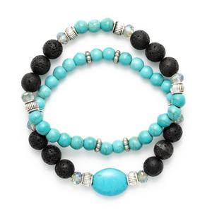 Turquoise & Black Lava Beaded 2pc. Stretch Bracelet Set