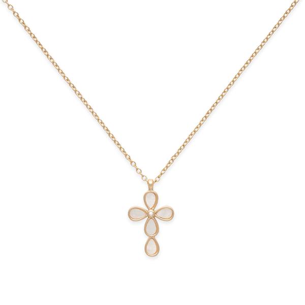 Beautiful Blessings Gold-Tone Mother of Pearl CZ Cross Necklace alternate view