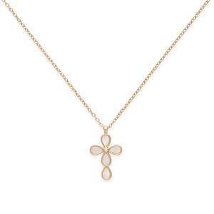 Beautiful Blessings Gold-Tone Mother of Pearl CZ Cross Necklace alternate view