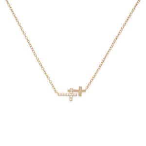 Beautiful Blessings Gold CZ Double Cross Necklace alternate view