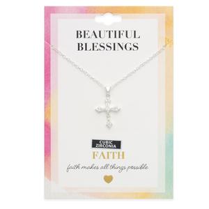 Beautiful Blessings Silver CZ Embellished Cross Necklace