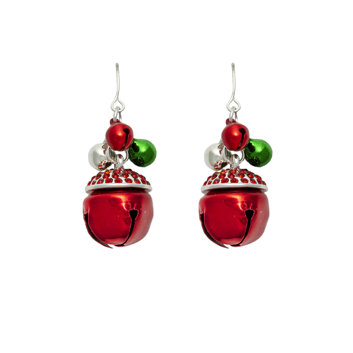 Ball Cluster Stone Top Jingle Bell Fish Hook Earrings