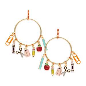 School Supplies Charm Hoop Earrings