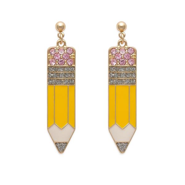Ball Top with Glitter Eraser & Yellow Pencil Drop Earrings